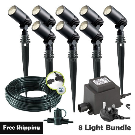 Techmar Garden Lighting UK Outdoor Lights Low Voltage Alder 12V Plug & Play LED Garden Lights Bundle - 8 Light Kit. 1