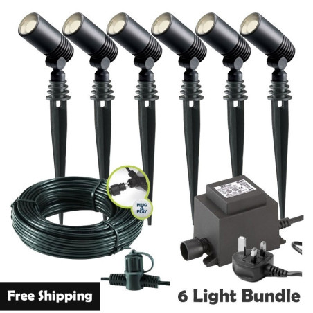 Techmar Garden Lighting UK Outdoor Lights Low Voltage Alder 12V Plug & Play LED Garden Lights Bundle - 6 Light Kit. 1