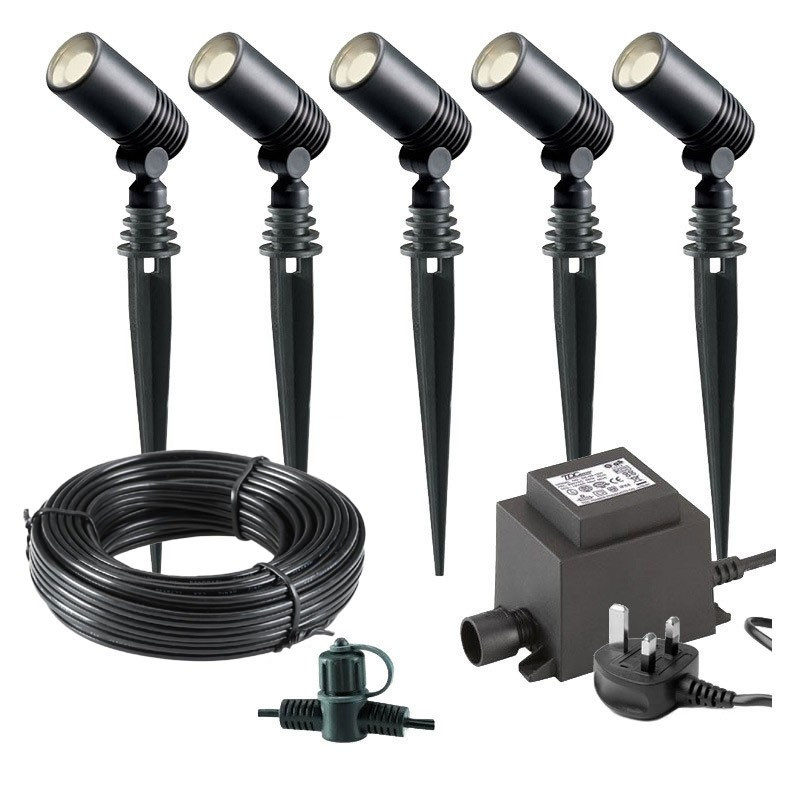 Techmar Garden Lighting UK Outdoor Lights Low Voltage Alder 12V Plug & Play LED Garden Lights Bundle - 5 Light Kit. 2
