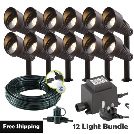Techmar Garden Lighting UK Outdoor Lights Low Voltage Focus Verona 12V Plug & Play Garden Spotlights Bundle - 12 Light Kit. 1