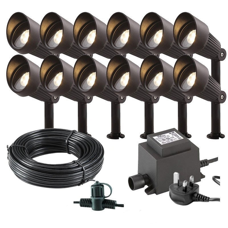 Techmar Garden Lighting UK Outdoor Lights Low Voltage Focus Verona 12V Plug & Play Garden Spotlights Bundle - 12 Light Kit. 2