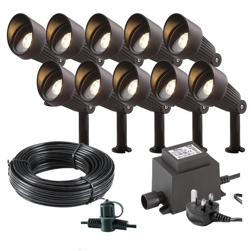 Techmar Garden Lighting UK Outdoor Lights Low Voltage Focus Verona 12V Plug & Play Garden Spotlights Bundle - 10 Light Kit. 2