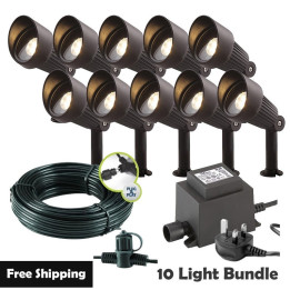 Techmar Garden Lighting UK Outdoor Lights Low Voltage Focus Verona 12V Plug & Play Garden Spotlights Bundle - 10 Light Kit. 1