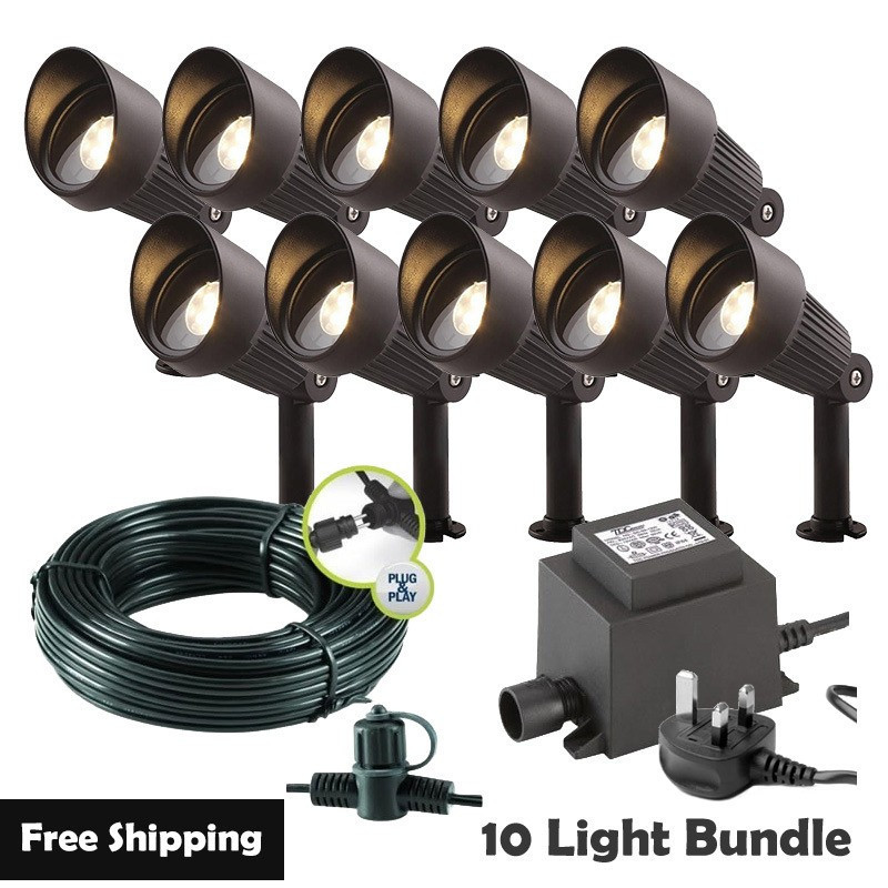 Techmar Garden Lighting UK Outdoor Lights Low Voltage Focus Verona 12V Plug & Play Garden Spotlights Bundle - 10 Light Kit. 1