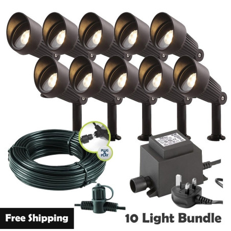 Techmar Garden Lighting UK Outdoor Lights Low Voltage Focus Verona 12V Plug & Play Garden Spotlights Bundle - 10 Light Kit. 1