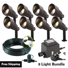 Techmar Garden Lighting UK Outdoor Lights Low Voltage Focus Verona 12V Plug & Play Garden Spotlights Bundle - 8 Light Kit. 1
