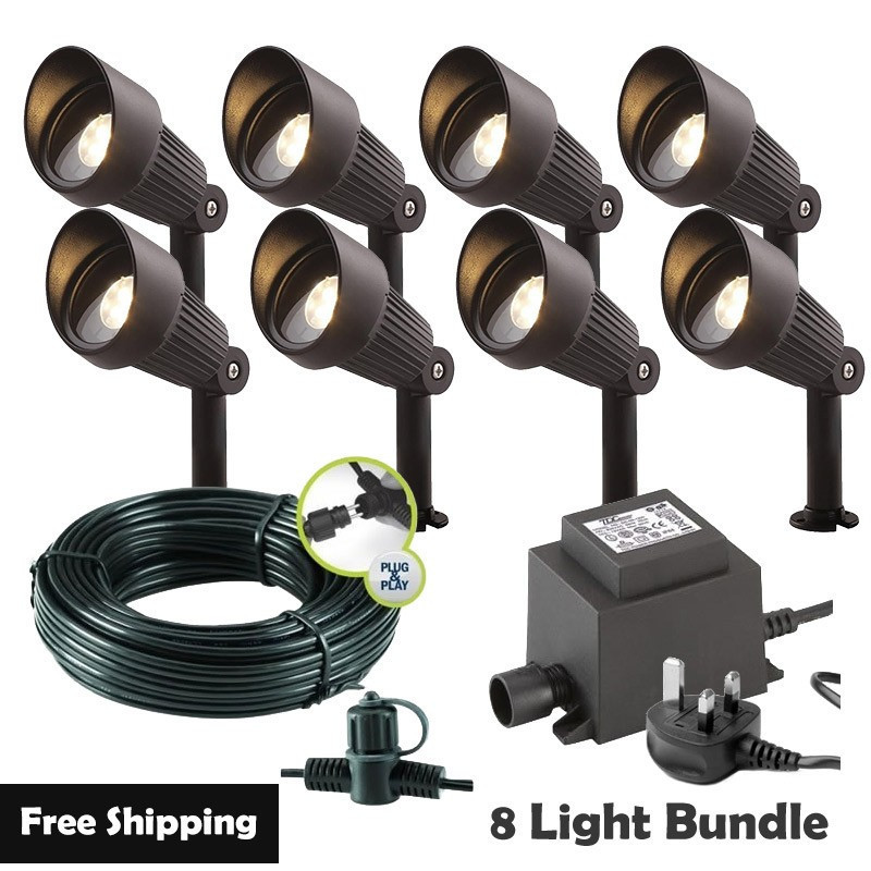 Techmar Garden Lighting UK Outdoor Lights Low Voltage Focus Verona 12V Plug & Play Garden Spotlights Bundle - 8 Light Kit. 1
