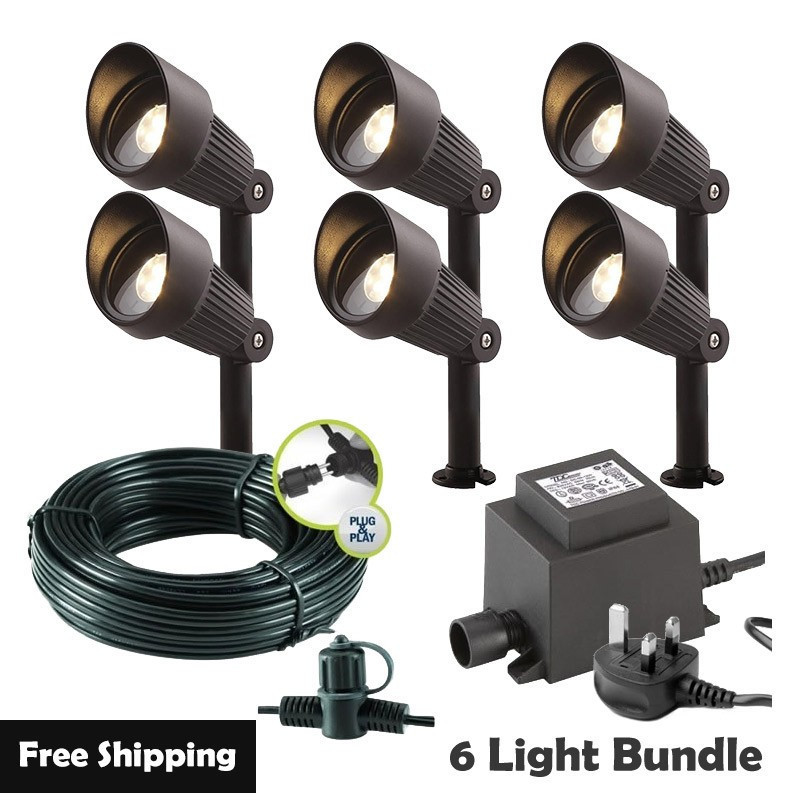 Techmar Garden Lighting UK Outdoor Lights Low Voltage Focus Verona 12V Plug & Play Garden Spotlights Bundle - 6 Light Kit. 1