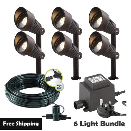 Techmar Garden Lighting UK Outdoor Lights Low Voltage Focus Verona 12V Plug & Play Garden Spotlights Bundle - 6 Light Kit. 1