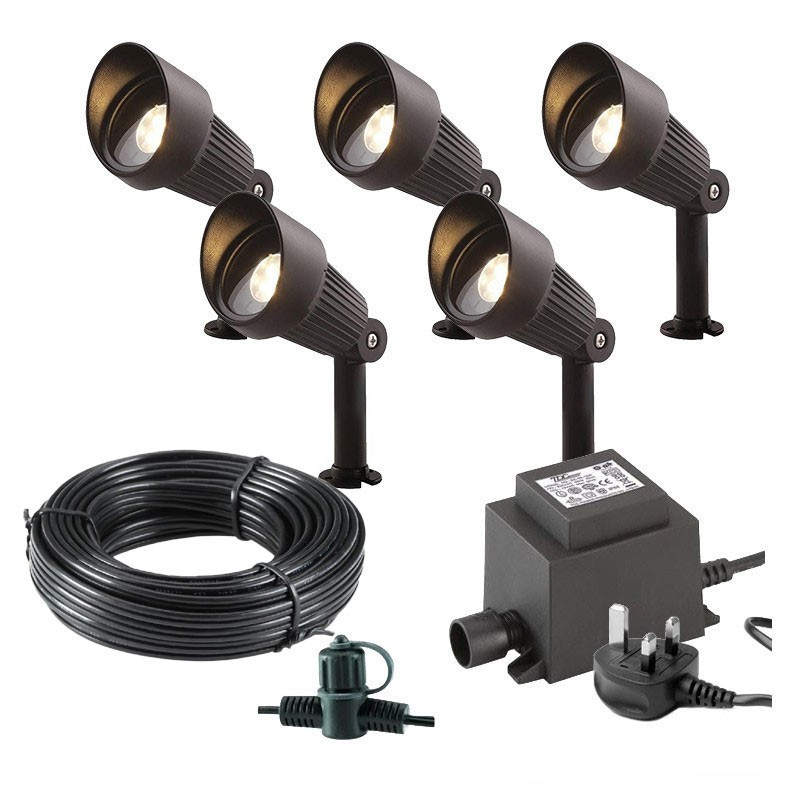Techmar Garden Lighting UK Outdoor Lights Low Voltage Focus Verona 12V Plug & Play Garden Spotlights Bundle - 5 Light Kit. 2