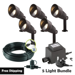 Techmar Garden Lighting UK Outdoor Lights Low Voltage Focus Verona 12V Plug & Play Garden Spotlights Bundle - 5 Light Kit. 1