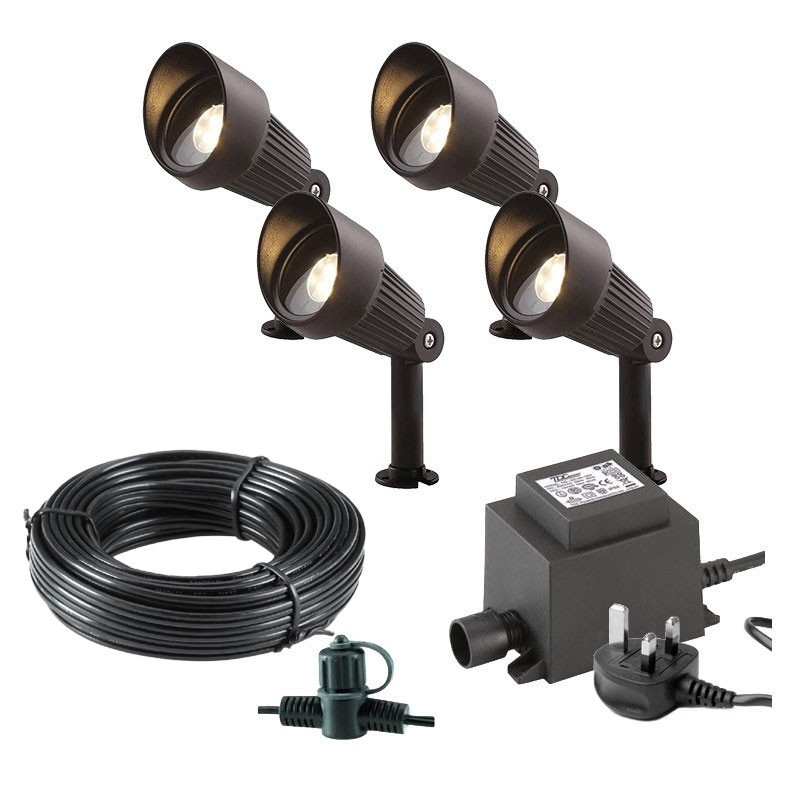 Techmar Garden Lighting UK Outdoor Lights Low Voltage Focus Verona 12V Plug & Play Garden Spotlights Bundle - 4 Light Kit. 2