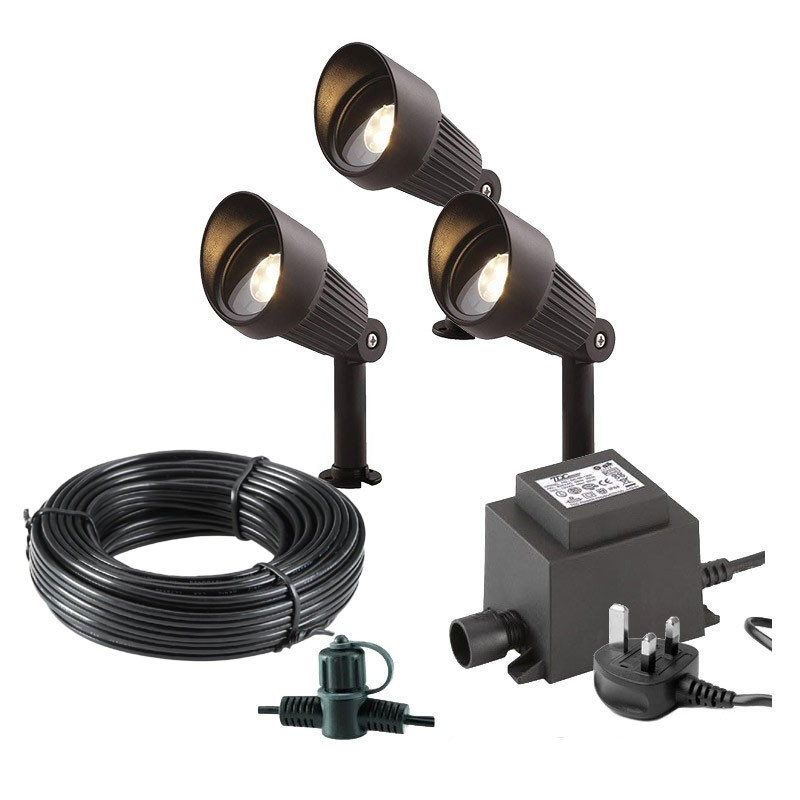 Techmar Garden Lighting UK Outdoor Lights Low Voltage Focus Verona 12V Plug & Play Garden Spotlights Bundle - 3 Light Kit. 2