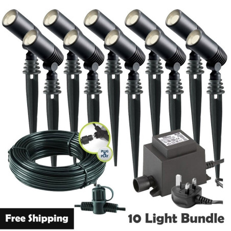 Techmar Garden Lighting UK Outdoor Lights Low Voltage Alder 12V Plug & Play LED Garden Lights Bundle - 10 Light Kit. 1