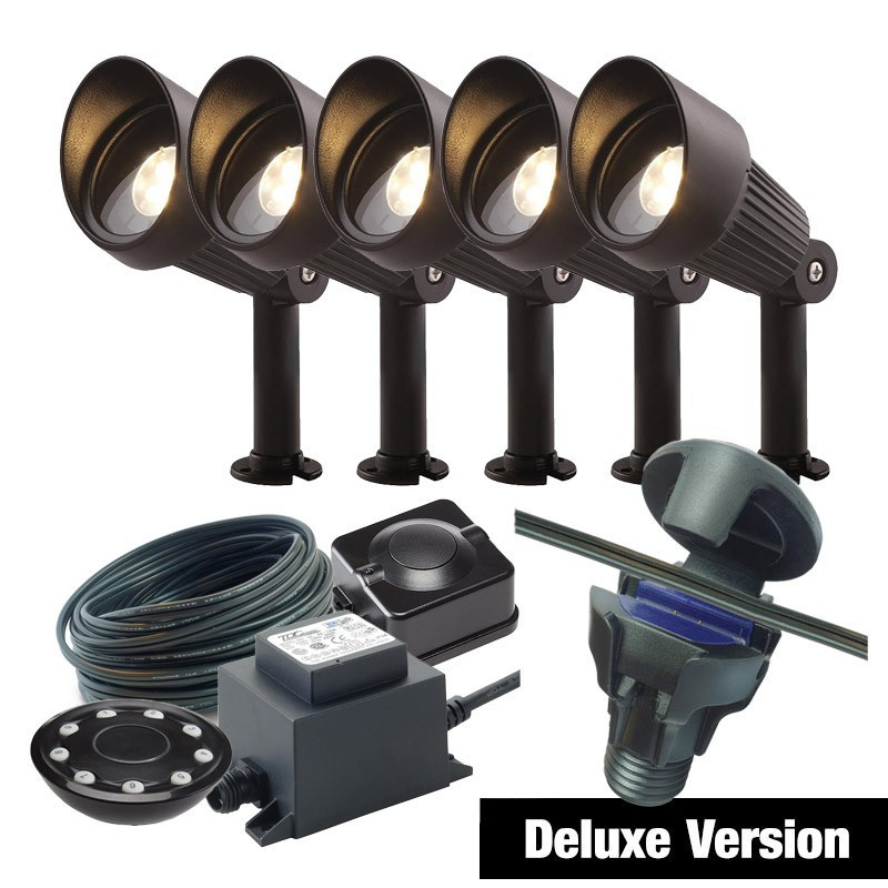 Techmar Garden Lighting UK Outdoor Lights Low Voltage DIY 5 light 5w Focus Bundle + Remote