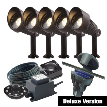 Techmar Garden Lighting UK Outdoor Lights Low Voltage DIY 5 light 5w Focus Bundle + Remote