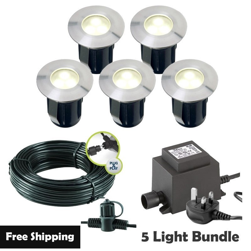Techmar Garden Lighting UK Outdoor Lights Low Voltage Alpha 12V Plug & Play Garden Deck Light Bundle - 5 Light Kit. 1