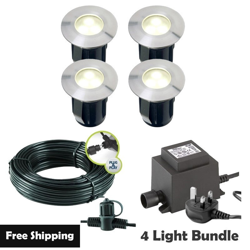 Techmar Garden Lighting UK Outdoor Lights Low Voltage Alpha 12V Plug & Play Garden Deck Light Bundle - 4 Light Kit. 1