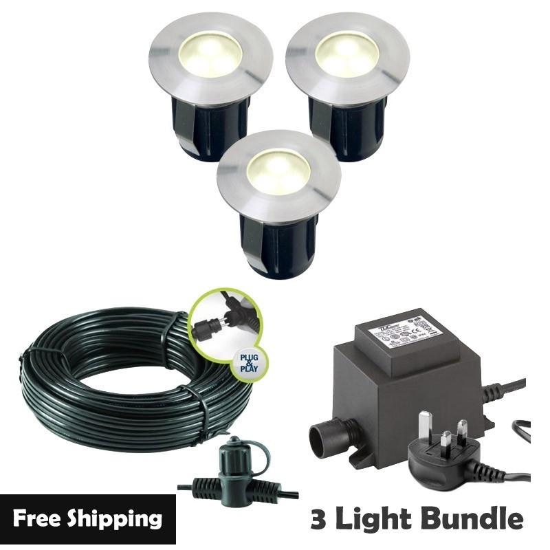 Techmar Garden Lighting UK Outdoor Lights Low Voltage Alpha 12V Plug & Play Garden Deck Light Bundle - 3 Light Kit. 1