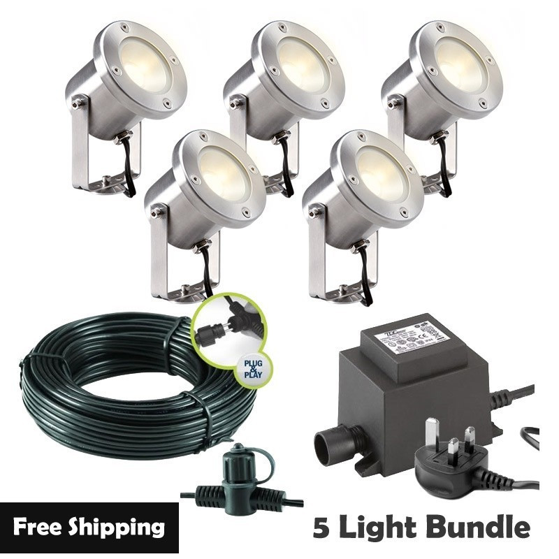 Techmar Garden Lighting UK Outdoor Lights Low Voltage Catalpa Garden Spotlights Bundle - 5 Light Kit. 1