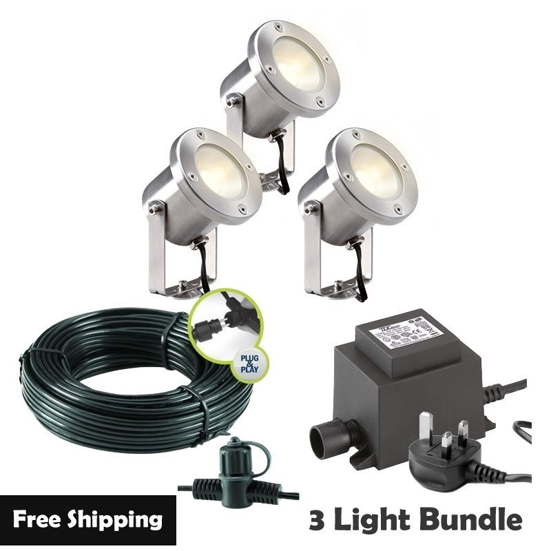 Techmar Garden Lighting UK Outdoor Lights Low Voltage Catalpa Garden Spotlights Bundle - 3 Light Kit. 1