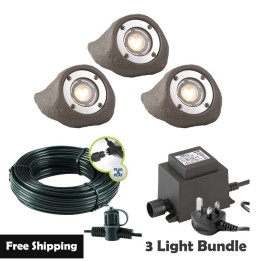 Techmar Garden Lighting UK Outdoor Lights Low Voltage Lapis LED Waterproof Rock Light Bundle - 3 Light Kit. 1
