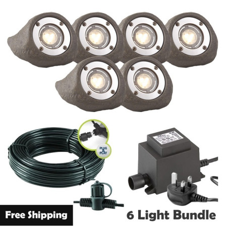 Techmar Garden Lighting UK Outdoor Lights Low Voltage Lapis LED Waterproof Rock Light Bundle - 6 Light Kit. 1