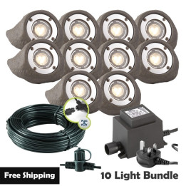 Techmar Garden Lighting UK Outdoor Lights Low Voltage Lapis LED Waterproof Rock Light Bundle - 10 Light Kit. 1