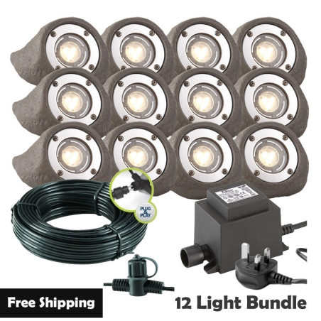 Techmar Garden Lighting UK Outdoor Lights Low Voltage Lapis LED Waterproof Rock Light Bundle - 12 Light Kit. 1
