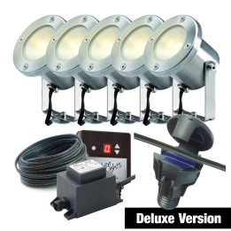 Techmar Garden Lighting UK Outdoor Lights Low Voltage DIY 5 light 3w Catalpa Bundle + timer