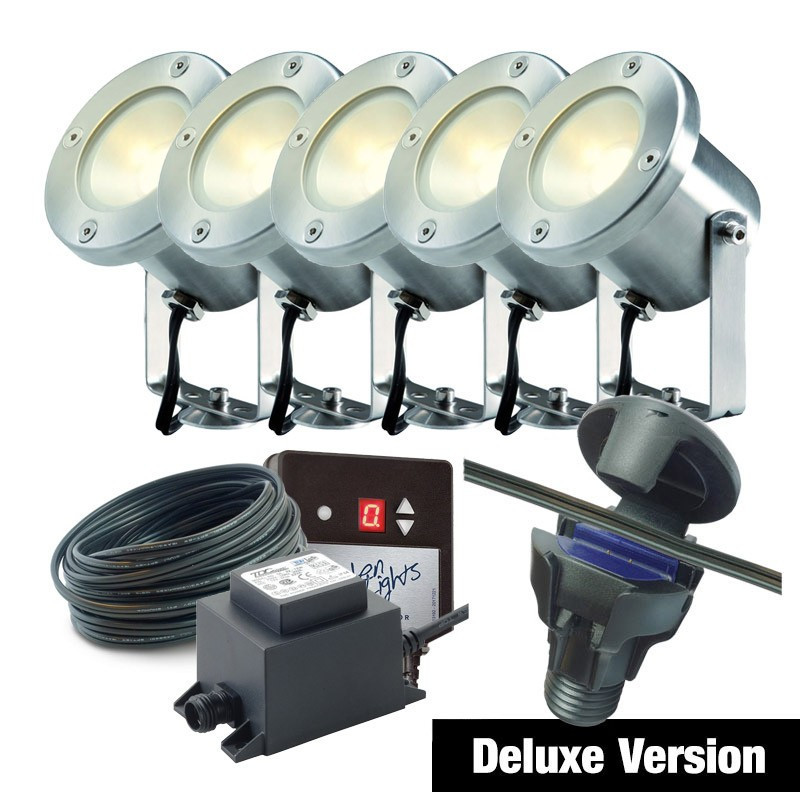 Techmar Garden Lighting UK Outdoor Lights Low Voltage DIY 5 light 3w Catalpa Bundle + timer