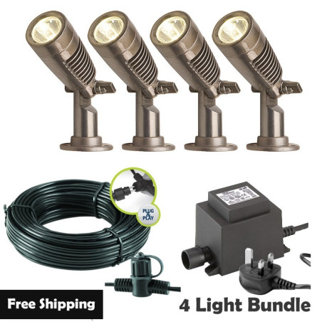 Techmar Garden Lighting UK Outdoor Lights Low Voltage Minus Plug & Play LED Garden Spotlight Bundle - 4 Light Kit. 1