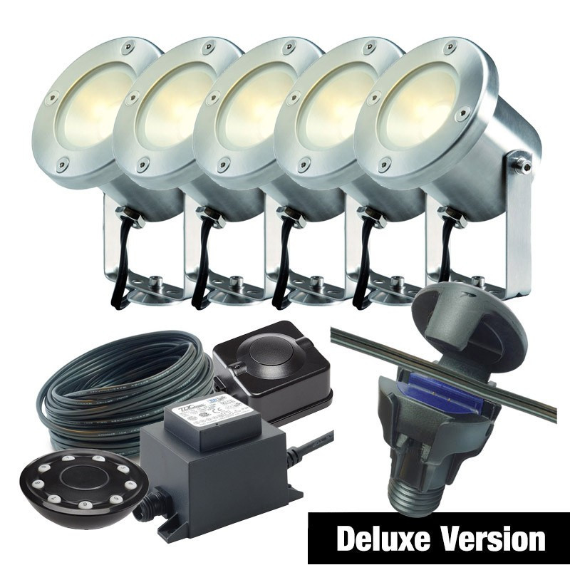 Techmar Garden Lighting UK Outdoor Lights Low Voltage DIY 5 light 3w Catalpa Bundle + remote