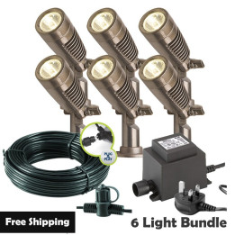 Techmar Garden Lighting UK Outdoor Lights Low Voltage Minus Plug & Play LED Garden Spotlight Bundle - 6 Light Kit. 1