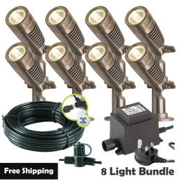 Techmar Garden Lighting UK Outdoor Lights Low Voltage Minus Plug & Play LED Garden Spotlight Bundle - 8 Light Kit. 1