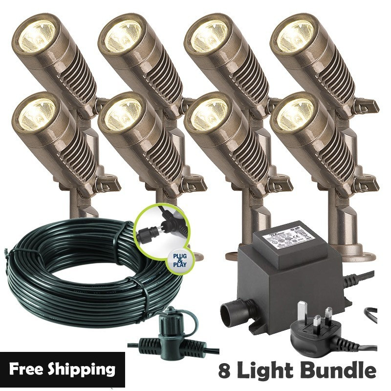 Techmar Garden Lighting UK Outdoor Lights Low Voltage Minus Plug & Play LED Garden Spotlight Bundle - 8 Light Kit. 1