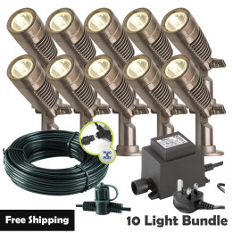 Techmar Garden Lighting UK Outdoor Lights Low Voltage Minus Plug & Play LED Garden Spotlight Bundle - 10 Light Kit. 1