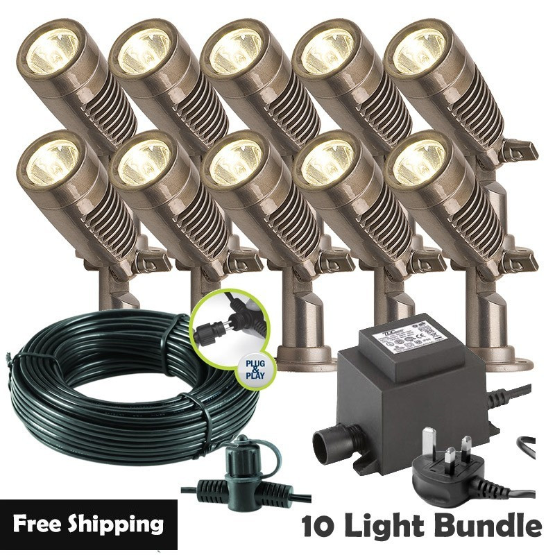 Techmar Garden Lighting UK Outdoor Lights Low Voltage Minus Plug & Play LED Garden Spotlight Bundle - 10 Light Kit. 1