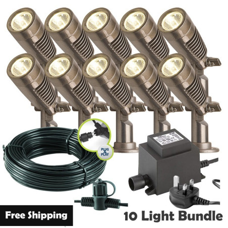 Techmar Garden Lighting UK Outdoor Lights Low Voltage Minus Plug & Play LED Garden Spotlight Bundle - 10 Light Kit. 1