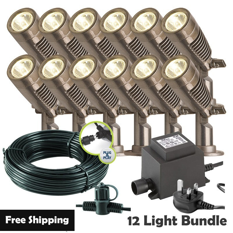 Techmar Garden Lighting UK Outdoor Lights Low Voltage Minus Plug & Play LED Garden Spotlight Bundle - 12 Light Kit. 1
