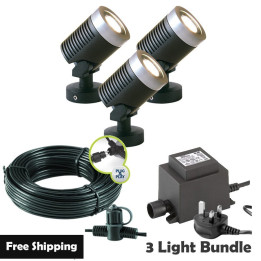 Techmar Garden Lighting UK Outdoor Lights Low Voltage Arcus 12V Plug & Play Garden Spotlight Bundle - 3 Light Kit. 1