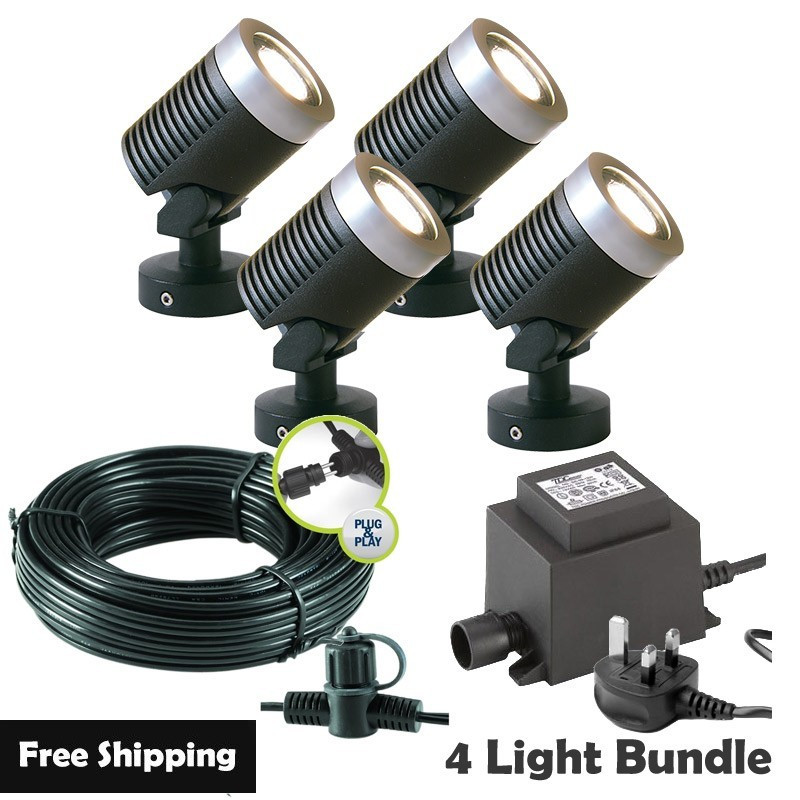 Techmar Garden Lighting UK Outdoor Lights Low Voltage Arcus 12V Plug & Play Garden Spotlight Bundle - 4 Light Kit. 1