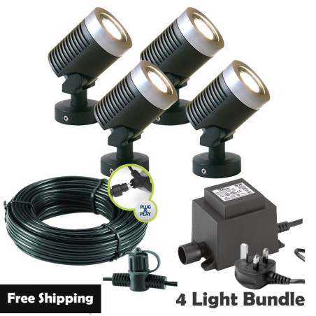 Techmar Garden Lighting UK Outdoor Lights Low Voltage Arcus 12V Plug & Play Garden Spotlight Bundle - 4 Light Kit. 1