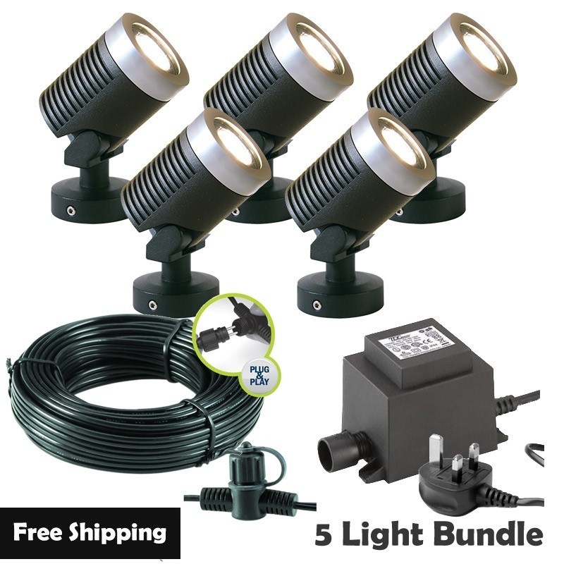 Techmar Garden Lighting UK Outdoor Lights Low Voltage Arcus 12V Plug & Play Garden Spotlight Bundle - 5 Light Kit. 1