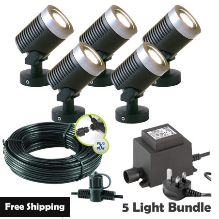 Techmar Garden Lighting UK Outdoor Lights Low Voltage Arcus 12V Plug & Play Garden Spotlight Bundle - 5 Light Kit. 1