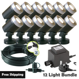 Techmar Garden Lighting UK Outdoor Lights Low Voltage Arcus 12V Plug & Play Garden Spotlight Bundle - 12 Light Kit. 1