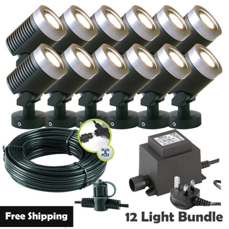 Techmar Garden Lighting UK Outdoor Lights Low Voltage Arcus 12V Plug & Play Garden Spotlight Bundle - 12 Light Kit. 1