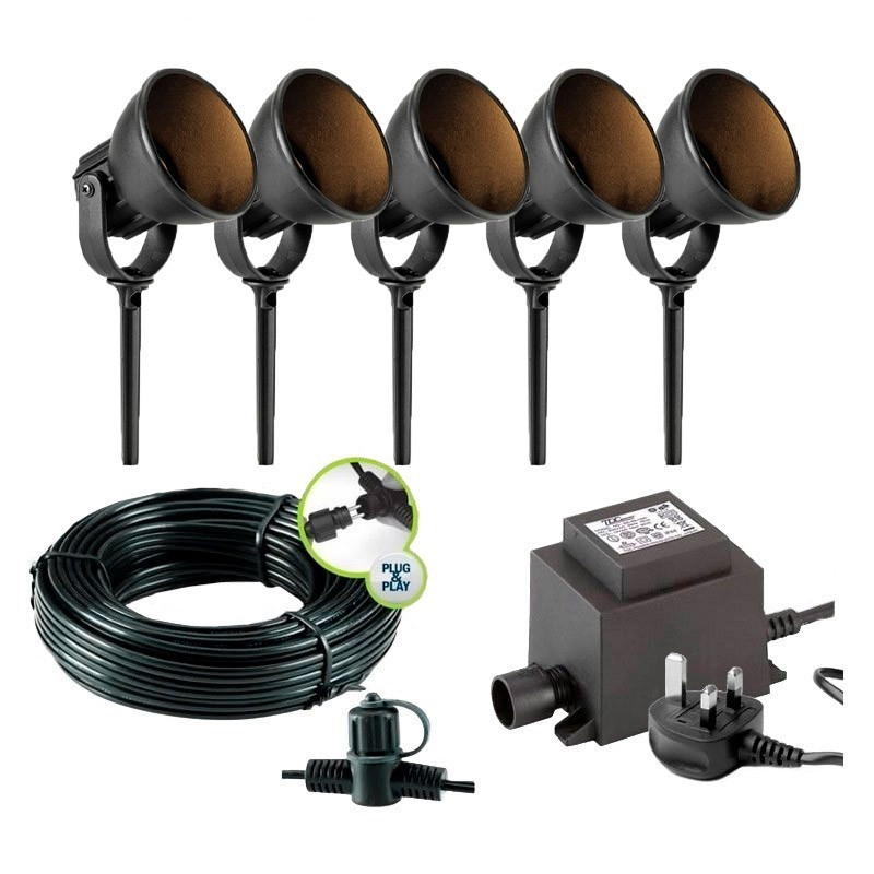 Techmar Garden Lighting UK Outdoor Lights Low Voltage Raf Plug & Play LED Garden Lights Bundle - 5 Light Kit