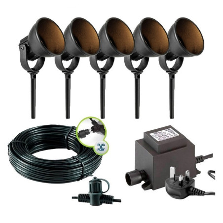 Techmar Garden Lighting UK Outdoor Lights Low Voltage Raf Plug & Play LED Garden Lights Bundle - 5 Light Kit