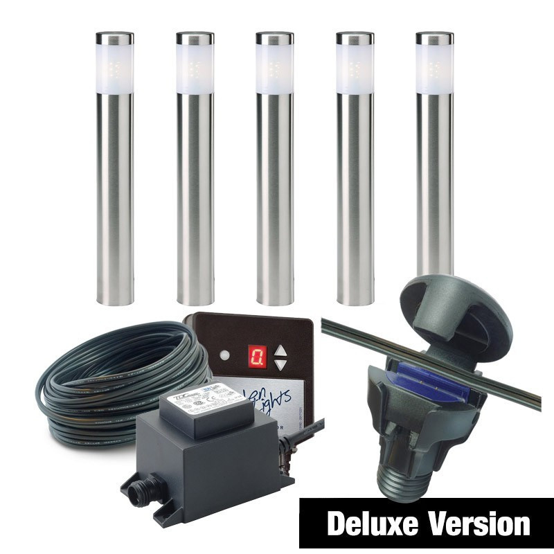 Techmar Garden Lighting UK Outdoor Lights Low Voltage DIY 5 light Albus Bundle + timer